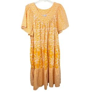 VTG Only Necessities Plus Size 22/24 Midi Dress 1X Orange Tiered Cotton 1418
